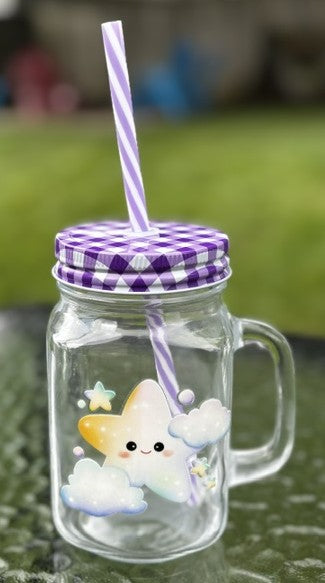 Purple Gingham Star Mason Jar Mug